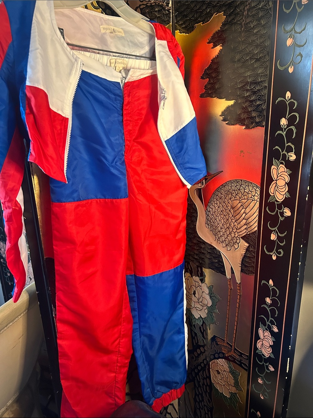 Colorblock Red White & Blue Women's Pants & Cropped Jacket SET
